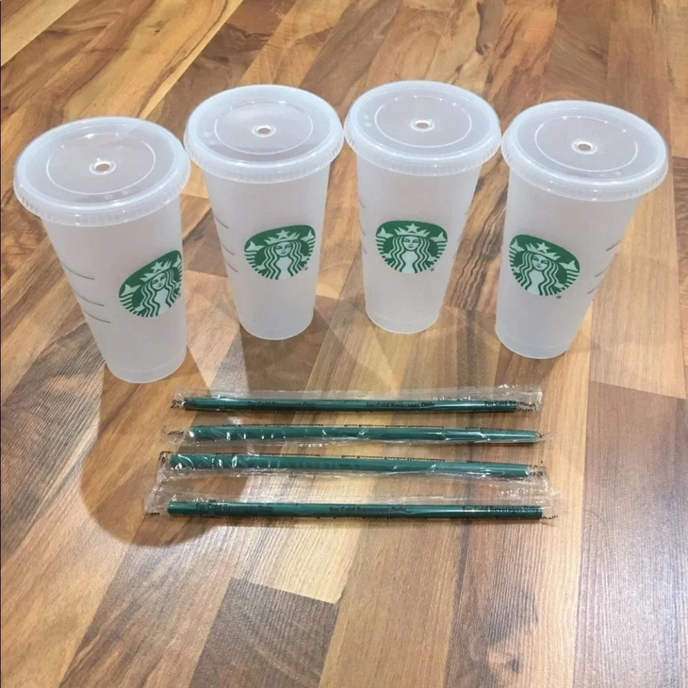New, set of 4 Starbucks reusable cold cups, 24oz tumblers reusable straw coffee